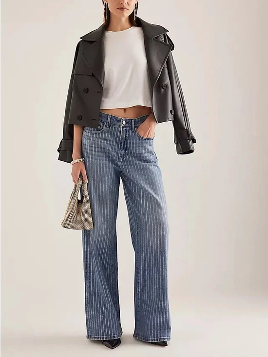 Good American Good Ease Rhinestone Relaxed Jeans Wide Leg NEW - Picture 3 of 13